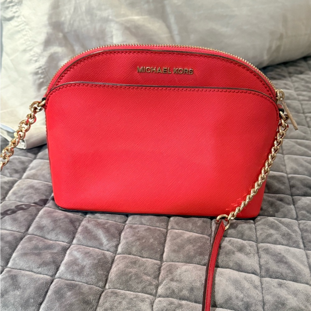Michael Kors Vibrant Red Crossbody Bag with Gold Chain
